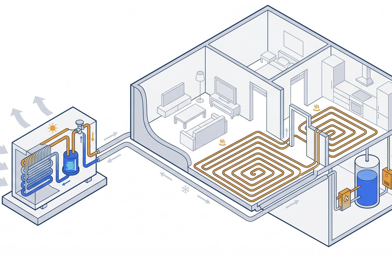 Diagram showing how an air source heat pump works